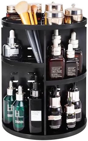 seinlife 360 Rotating Makeup Organizer,DIY Adjustable Spinning Holder,Foldable Cosmetic Storage Display box,Large Capacity Make up Caddy Shelf,Fits Countertop Vanity and Bathroom (BLACK) by seinlife