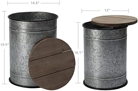 RUSTOWN Farmhouse Accent Side Table, Set of 2 Galvanized Storage Ottoman - Image 3