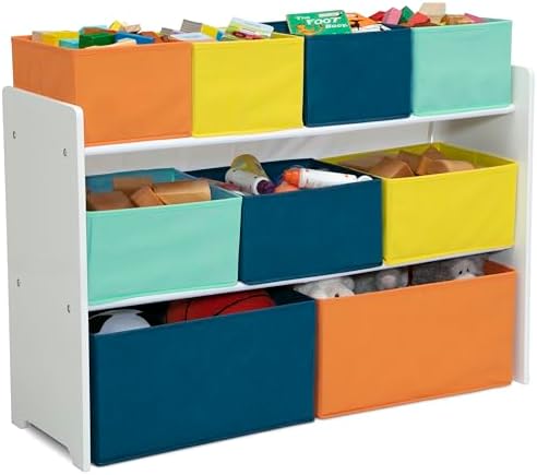 Delta Children Deluxe Multi-Bin Toy Organizer with Storage Bins - Greenguard Gold Certified, White with Navy/Green/Pastel Bins - Image 3