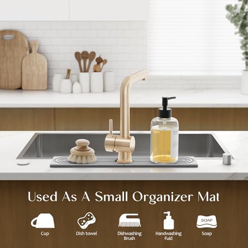 eormoe Faucet Mat for Kitchen Sink - Diatomaceous Earth Faucet Splash Guard, Fast Drying Sink Protector - Water Absorbing Stone for Bathroom Sink (Grey, 20'' x 3.9'') - Image 5