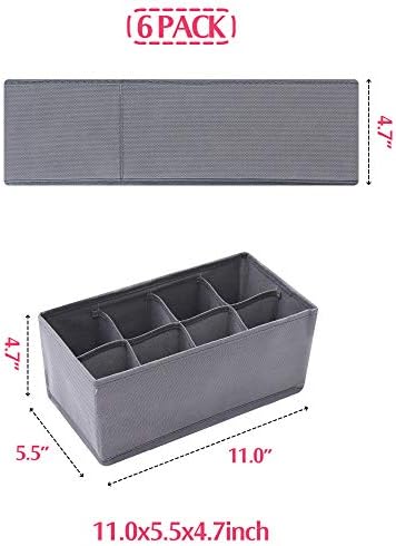 DIOMMELL 6 Pack Foldable Cloth Storage Box Closet Dresser Drawer Organizer Fabric Baskets Bins Containers Divider for Clothes Underwear Socks Lingerie Clothing, M Grey 00-0600 - Image 2