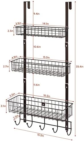 ETELI Over the Door Basket Organizer 3 Tier Hanging Basket Door Shelf Rack Heavy Duty Over Door Pantry Organizer with 3 Metal Baskets for Kitchen Bathroom Bedroom Living Room, Dark Brown - Image 5