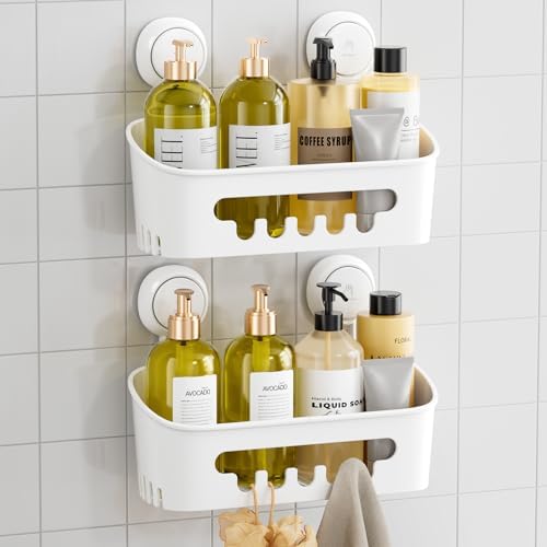 TAILI Shower Caddy Suction Cup 2 Pack, Heavy Duty Bathroom Organizer, Removable Shelves for Inside Shower, Shampoo, Waterproof Suction Plastic Storage for Bathroom Accessories Holder, White by TAILI