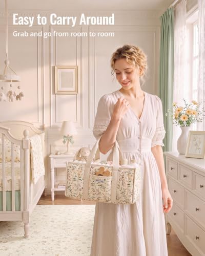 Blissful Diary Baby Diaper Caddy Organizer, Nursery Storage, Ditsy Daisy - Image 5