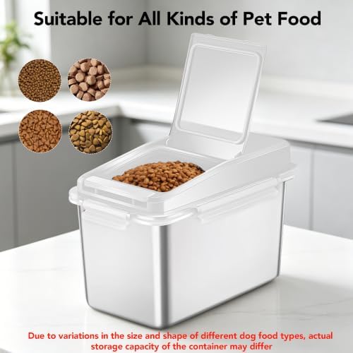 Newget 11 lb Stainless Steel Dog Food Storage Container with Scoop, White - Image 3