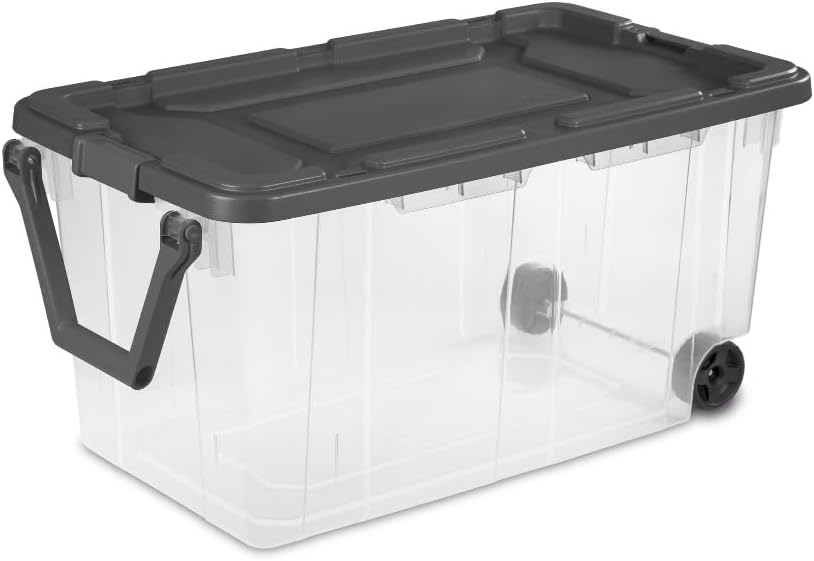 160 Quart Extra-Large Wheeled Storage Bin, Clear, Dark Gray - Image 2