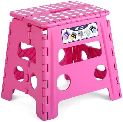 Delxo Folding Step Stool 13 Inch,300 Lbs Step Stool for Adults Pink by Delxo