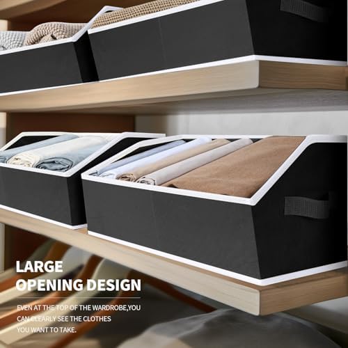 Homsorout Storage Bins for Shelves - Large Trapezoid Closet Shelf Organizer, Fabric Organization Bins with Handles, Storage Baskets for Clothes, Towel, Blanket, 4 Pack, Black - Image 3