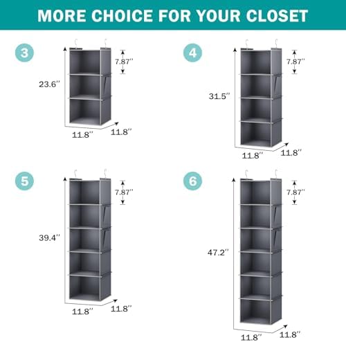 YOUDENOVA Hanging Closet Organizer and Storage for Clothes, 5-Shelf, Grey - Image 5
