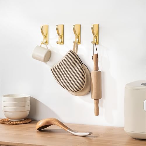 pickpiff Adhesive Wall Hooks for Coat/Towel, Hold 13LB, Gold 4 Pack - Image 3