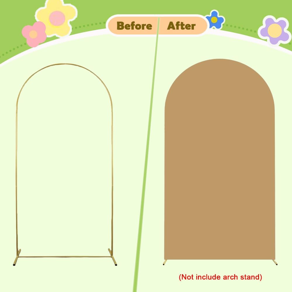Khaki Arch Cover 4FT Brown Spandex-Arch-Cover Round Top Wedding Chiara Arched Cover Tan Arches Frame Covers Double Sided Backdrop Panels for Baby Shower Birthday Party Balloon Decoration