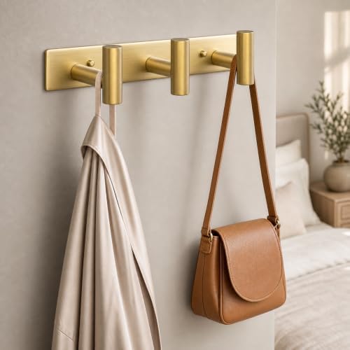 Wall Mounted Coat Rack-3 Hooks, Heavy Duty Stainless Steel Wall Hooks for Towel Coat Bag, Hat Rack Coat Hanger Coat Hooks Towel Racks for Bathroom Entryway Kitchen Hotel Office (Gold,1 Pack) - Image 6