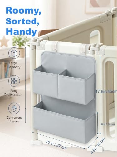 Hanging Diaper Organizer for Bassinet/Crib/Playpen/Playard – Hold 80+ Diapers - Changing Table Diaper Holder Attachment Accessories- Diaper Stacker Nursery Caddy Organizer (Gray) - Image 5
