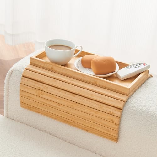 LOVYANXUE Bamboo Sofa Arm Tray, Anti Falling Couch Arm Tray Table, Foldable Couch Armrest Table, Portable Sofa Armrest Trays Cup Holder for Drink, Cups, Phone, Snacks, Remote by LOVYANXUE