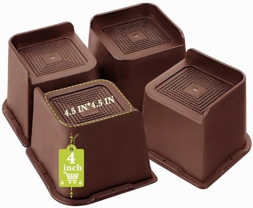 Bed Risers 1 inch, 2 inch, 3 inch, 4 inch, 6 inch, 8 inch Heavy Duty, Oversized Furniture Riser for Couch Sofa Table Chair Leg Frame Dorm, Support up to 6000 Lbs (Chocolat Brown 4 Pack, 4 inch) by Yookwutar