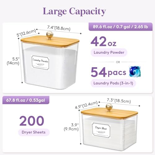 Lifewit Laundry Pods Container with Lid, 0.53+0.7gal, Natural, 3 Pcs - Image 2