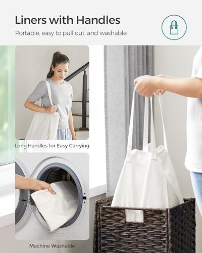SONGMICS Laundry Hamper with Lid, 17.2 Gallon (65 L) Synthetic Rattan Clothes Laundry Basket with Lid and Handles, Foldable, Removable Liner, Chestnut Brown ULCB165K01 - Image 6