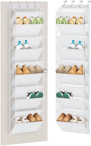 AOODA 10 Tier Clear Over the Door Shoe Organizer Storage, Deep Pockets Large Hanging Shoe Rack for Closet Door, Fit 20 Pairs Sneaker Holder Hanger for Boots (White) by AOODA