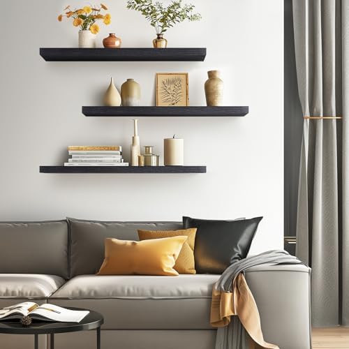 BAYKA Black Floating Shelves 35.4in, Set of 3, Wall Mounted for Wall Decor - Image 2