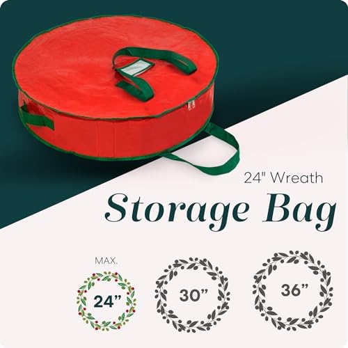 Handy Laundry Christmas Wreath Storage Bag - 2-PACK Durable Waterproof Tarp Material with Zipper & Reinforced Handles - For Holiday Décor, Tires, Wheels, Garage or Moving Organization (24") - Image 2