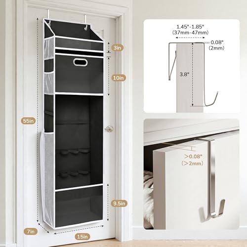Ordovibe Wrapping Paper Storage Organizer, Over The Door Gift Wrap Holder with Removable Drawer & Side Mesh Pockets – Space Saving Closet Organizer for Christmas, Halloween, Birthday Rolls Supplies Black - Image 6