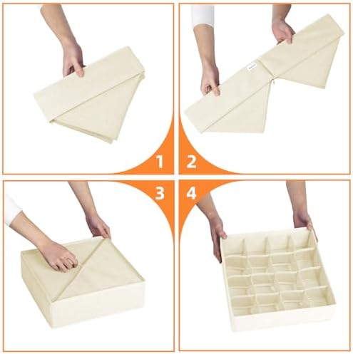 Criusia 6 Pcs Drawer Organizer Clothes - 90 Cells Closet Organizers and Storage for Baby Nursery - Washable Fabric Dresser Organizer Dividers for Sock Underwear Bra Dorm Room Essentials (Beige) - Image 7