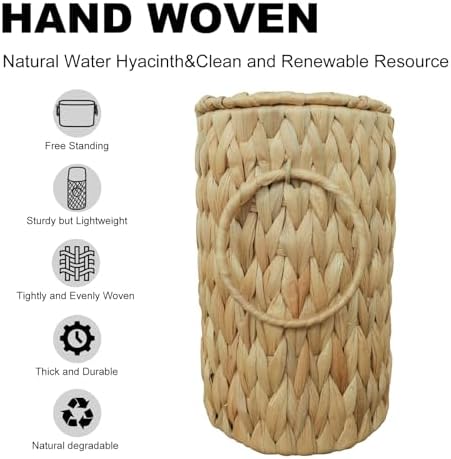 Coeusy Toilet Paper Basket with Lid,Wicker Basket for Bathroom Organizers and Storage,Holds Up to 6 Mega Rolls, Decorative Hand-Woven Rattan Bathroom Decor Accessories,Natural Water Hyacinth - Image 7