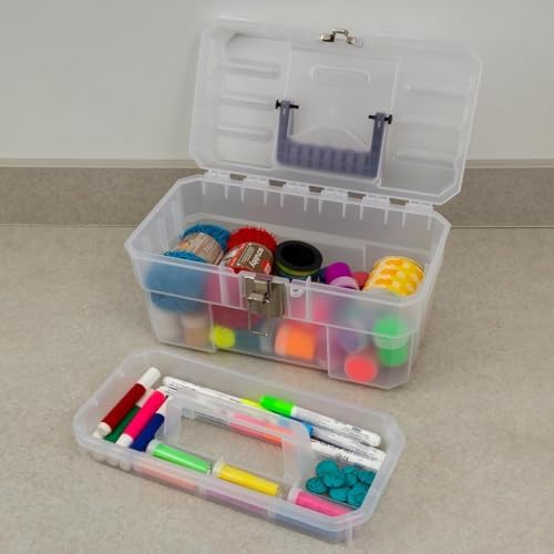 Akro-Mils 14-Inch Plastic Toolbox with Removable Tray, Steel Latch & Padlock Eye, Industrial-Grade Storage Box for Hobby Supplies, Crafts, and Tools, 14" x 8" x 8", Made in USA, Clear (09514) - Image 2