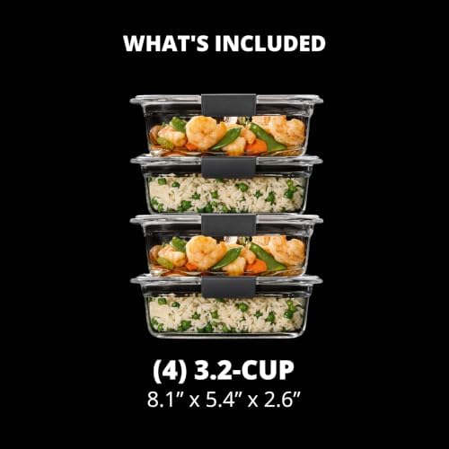 Rubbermaid Brilliance Glass Food Storage Containers, 3.2 Cup, Set of 4, BPA-Free, Leak-Proof, Clear - Image 6