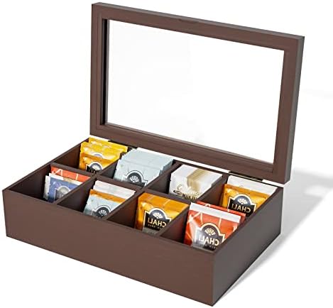 Alsonerbay Wooden Tea Box Organizer with Lid & 8-Compartment, Walnut by Alsonerbay