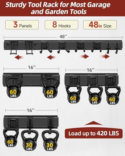 Garage Tool Organizer Wall Mount, 48in Tool Rack, 420LBS Capacity - Image 3
