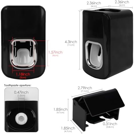 2 Slots Wall Mount Toothbrush Holder with Cover, Self Adhesive Toothbrush Storage Organizer for Shower, Toothbrush Hanger with Automatic Toothpaste Squeezer Dispenser(Black) - Image 2