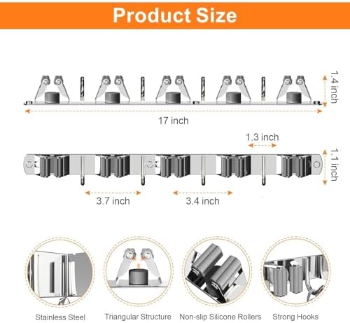 2 Pack Mop and Broom Holder Wall Mount for Kitchen Garage Laundry Room - Image 5