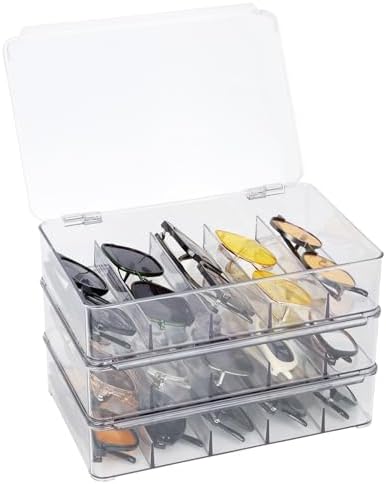 FORUP Sunglasses Organizer, Plastic Stackable Eyeglass Case Storage Organizer, Sunglass Glasses Storage Box with Hinged Lid by FORUP+LLC