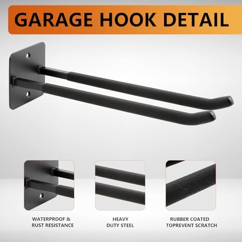 Sinoer 4 Pack Steel Wall Mount Double Garage Storage Hooks - Image 6