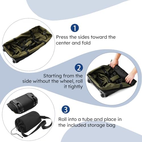 110L Expandable to 140L 32” Foldable Oxford Soft-Sided Rolling Duffle Bag with 2 Heavy-Duty Wheels,2 Large Compartments,Adjustable Shoulder Strap and Attached Organizer Pouch,Green - Image 3