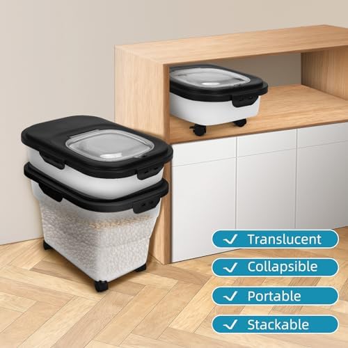 Dog Food Container, Collapsible Pet Food Storage Container 17-20 lb with Rolling Wheels & Airtight Lid, Plastic Storage Bin With Dog Food Scoop and Measuaring Cups - Image 2