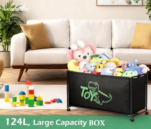 MISSLO Large Toy Box with Wheels Big Toy Chest for Kids Organizer Toy Storage Bin, 124L, Black - Image 3