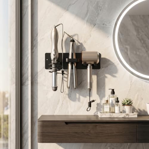 3-in-1 Wall Mount Hair Tool Organizer Hair Dryer Holder, Black - Image 4