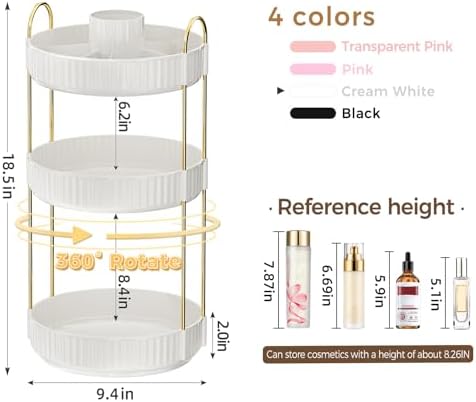 360° Rotating Makeup Organizer, Upgraded 3 Tier Skincare Perfume Organizers for Women, Bathroom Organizer Countertop, Clear Cosmetic Dresser Organizer with Makeup Brush Holder, Sink&Counter(White) - Image 2