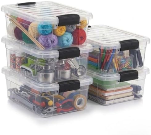 Superio 13.7 Quart Clear Plastic Storage Bin with Lid, Stackable Organizer Box, BPA-Free Storage Container for Home, Garage, School & Office, 5 Pack by Superio