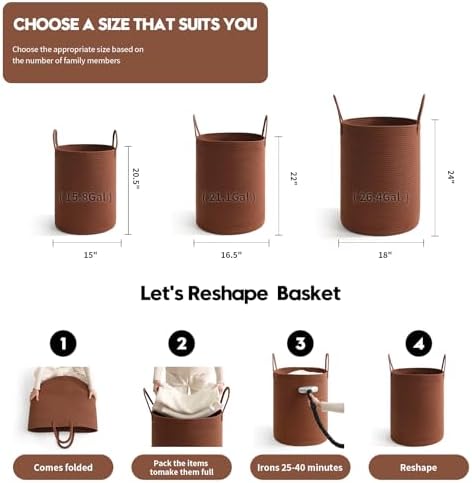 Laundry Basket Hamper Tall Rope Storage Woven for Blanket toys Dirty Clothes in Living Room Bathroom Bedroom (Dark Brown, 80L/21.3Gal) - Image 3