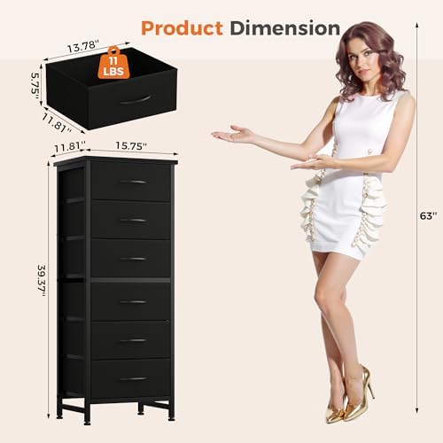 Sweetcrispy Tall Fabric Dresser for Bedroom, 6 Drawer Chest of Drawers - Image 3