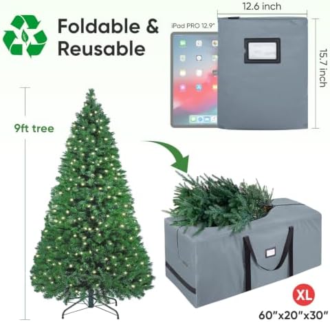 BALEINE 9 ft Christmas Tree Storage Bag, Heavy Duty 900D Oxford Fabric with Reinforced Handles and Dual Zippers Wide Opening, Extra Large Storage Container for Trees (Grey) - Image 2