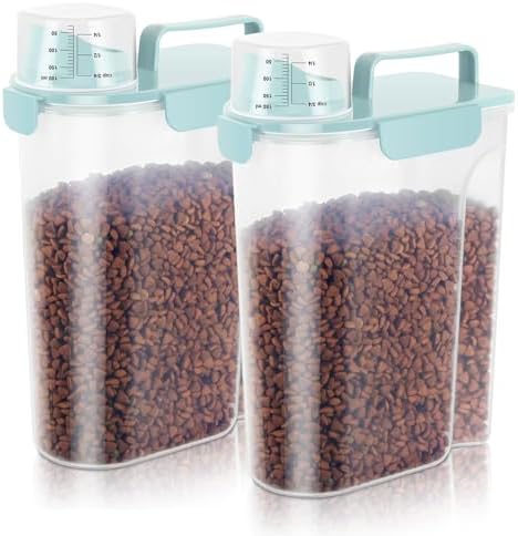 LEAWALK Cat Dog Pet Food Storage Container 5-7Lbs (Light blue 2 Pack) by LEAWALK