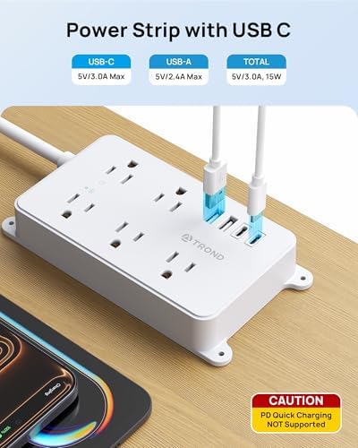 TROND Power Strip with USB, Wall Mountable, 5ft Extension Cord, ETL Listed - Image 3