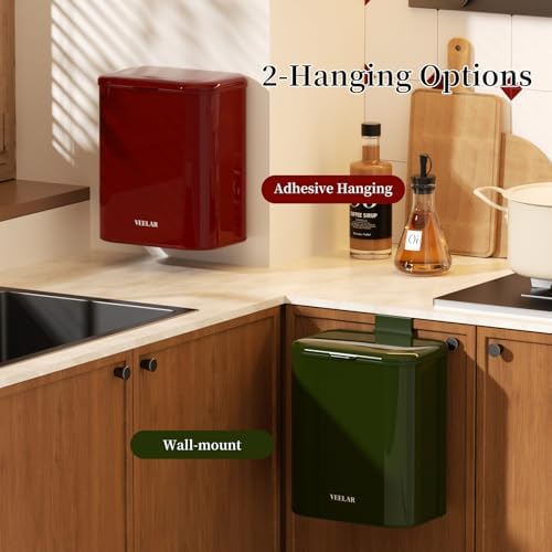 Hanging Stainless Steel Trash Can, 1.6 Gallon /6L Small Compost Bin for Kitchen Cabinet, Bathroom and Office (Red) - Image 4