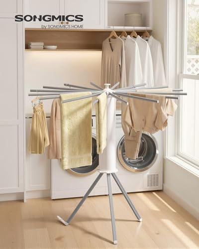 SONGMICS Drying Rack, Foldable Rotary Tripod, 16 Pull-Out Aluminum Arms - Image 2