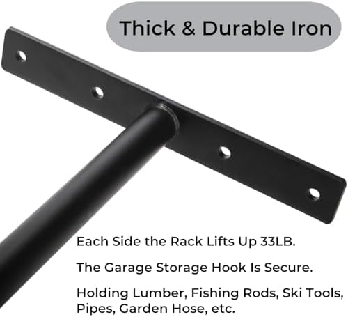 Tlence 4 Pack Overhead Garage Storage Hooks, 16.5" Heavy Duty Ceiling Mount Hangers, Double T-Bar Metal Ladder Ceiling Racks, Hanging for Bike, Pipe Lumber, Fishing Rod, Sports Equipment - Image 3