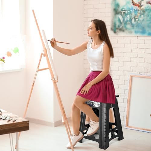 Delxo 17.5 Inch Folding Step Stool,Foldable Step Stool for Adults Black Dot - Image 2